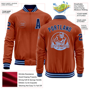 Custom Texas Orange Navy-Light Blue Bomber Varsity Letterman Zipper Jacket