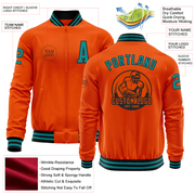 Custom Orange Teal-Black Bomber Varsity Letterman Zipper Jacket