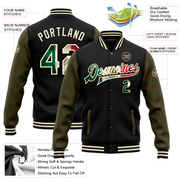 Custom Black Vintage Mexican Flag Cream-Olive Bomber Full-Snap Varsity Letterman Two Tone Jacket
