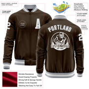 Custom Brown White-Gray Bomber Varsity Letterman Zipper Jacket