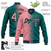 Custom Teal Medium Pink-Black Bomber Full-Snap Varsity Letterman Gradient Fashion Jacket