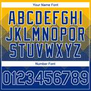 Custom Gold Royal-White Gradient Square Shape 3D Pattern Design Bomber Full-Snap Varsity Letterman Hoodie Jacket