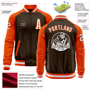Custom Brown White-Orange Bomber Varsity Letterman Two Tone Zipper Jacket