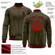 Custom Olive Black-Red Bomber Varsity Letterman Salute To Service Zipper Jacket
