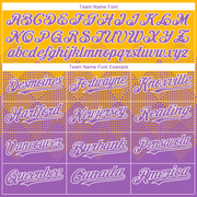 Custom Gold Medium Purple-White Gradient Square Shape 3D Pattern Design Bomber Full-Snap Varsity Letterman Hoodie Jacket