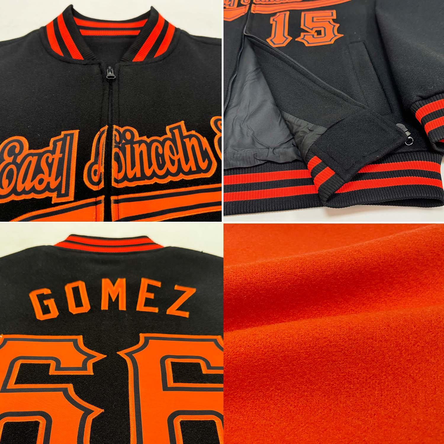 Custom Orange Black-Cream Bomber Varsity Letterman Two Tone Zipper Jacket