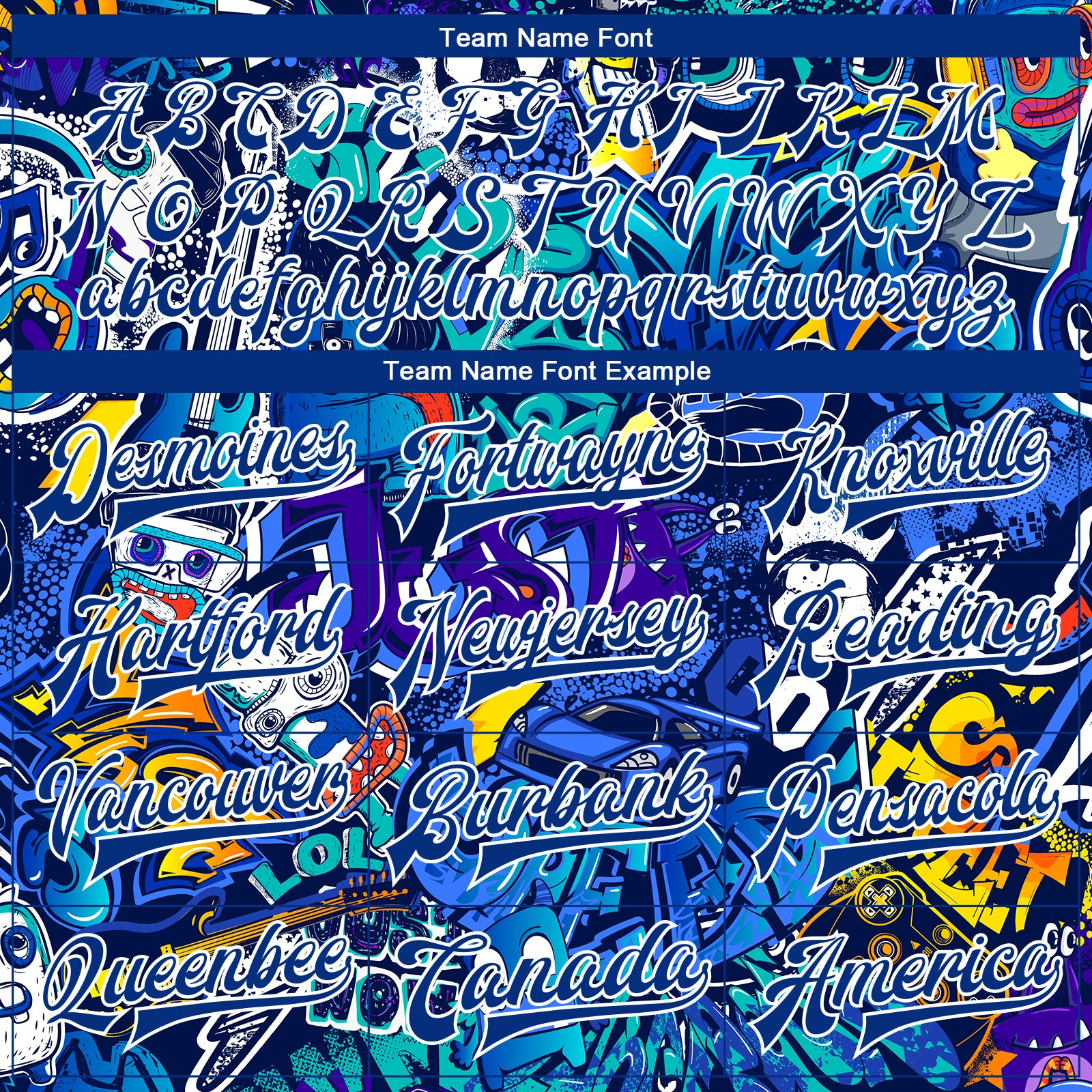 Custom Graffiti Pattern Royal-White Abstract Urban Street Art 3D Bomber Full-Snap Varsity Letterman Jacket