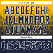 Custom Gold Navy-White Gradient Square Shape 3D Pattern Design Bomber Full-Snap Varsity Letterman Hoodie Jacket