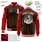 Custom Brown White-Red Bomber Varsity Letterman Two Tone Zipper Jacket