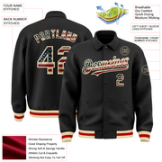 Custom Black Vintage USA Flag Cream-Red Bomber Full-Snap Varsity Letterman Lapel Collar Byron Jacket