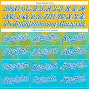 Custom Gold Powder Blue-White Gradient Square Shape 3D Pattern Design Bomber Full-Snap Varsity Letterman Hoodie Jacket