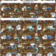 Custom Brown Old Gold-Black Fuzzy Flower Art 3D Pattern Design Bomber Full-Snap Varsity Letterman Jacket