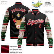 Custom Black Red-White Christmas 3D Bomber Full-Snap Varsity Letterman Jacket