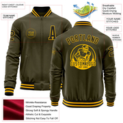 Custom Olive Black-Gold Bomber Varsity Letterman Salute To Service Zipper Jacket