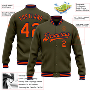 Custom Olive Orange-Navy Bomber Full-Snap Varsity Letterman Salute To Service Jacket