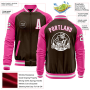 Custom Brown White-Pink Bomber Varsity Letterman Two Tone Zipper Jacket
