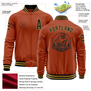 Custom Texas Orange Black-Old Gold Bomber Varsity Letterman Zipper Jacket