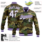 Custom Camo White Purple-Gray Bomber Full-Snap Varsity Letterman Salute To Service Jacket