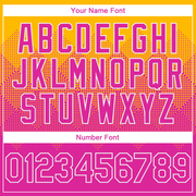 Custom Gold Deep Pink-White Gradient Square Shape 3D Pattern Design Bomber Full-Snap Varsity Letterman Hoodie Jacket