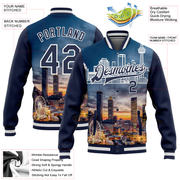 Custom Navy White Atlanta Georgia City Edition 3D Bomber Full-Snap Varsity Letterman Jacket