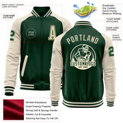 Custom Green Cream Bomber Varsity Letterman Two Tone Zipper Jacket