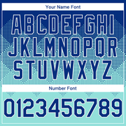 Custom Royal Ice Blue-White Gradient Square Shape 3D Pattern Design Bomber Full-Snap Varsity Letterman Hoodie Jacket