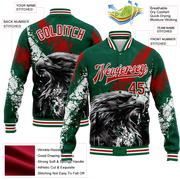 Custom Kelly Green Red-White Eagle Mexico 3D Bomber Full-Snap Varsity Letterman Jacket