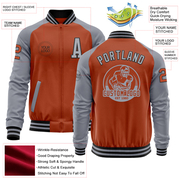 Custom Texas Orange Black-Gray Bomber Varsity Letterman Two Tone Zipper Jacket