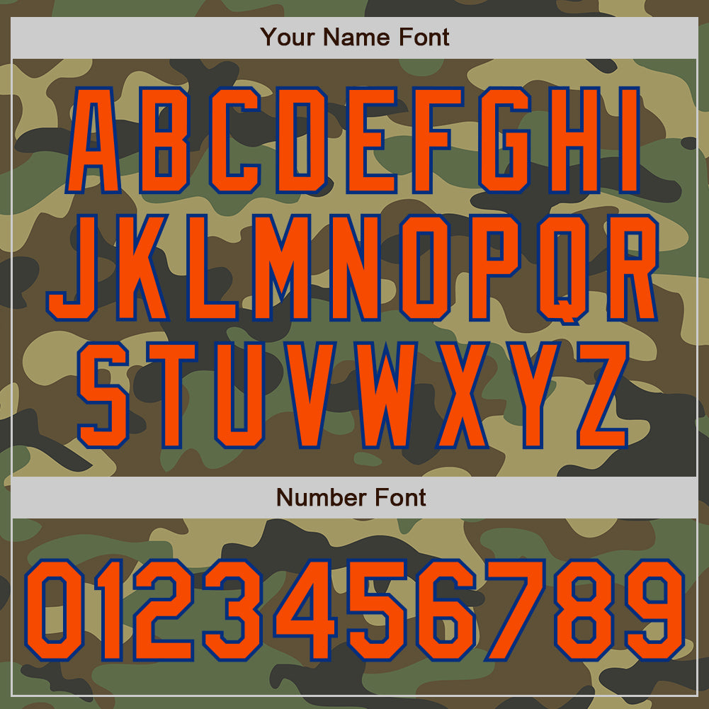 Custom Camo Orange-Royal Bomber Full-Snap Varsity Letterman Salute To Service Jacket