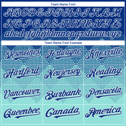 Custom Royal Ice Blue-White Gradient Square Shape 3D Pattern Design Bomber Full-Snap Varsity Letterman Hoodie Jacket