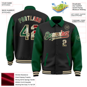 Custom Black Vintage Mexican Flag Kelly Green-Cream Bomber Full-Snap Varsity Letterman Two Tone Lapel Collar Byron Jacket