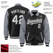 Custom Black White-Gray Bomber Full-Snap Varsity Letterman Two Tone Lapel Collar Byron Jacket