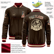 Custom Brown Vintage USA Flag Cream-Maroon Bomber Varsity Letterman Zipper Jacket