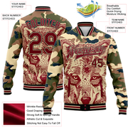 Custom Camo Crimson City Cream-Black Wolf 3D Pattern Design Bomber Full-Snap Varsity Letterman Salute To Service Jacket
