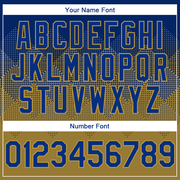 Custom Royal Old Gold-White Gradient Square Shape 3D Pattern Design Bomber Full-Snap Varsity Letterman Hoodie Jacket