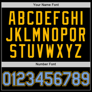 Custom Black Light Blue-Gold Bomber Full-Snap Varsity Letterman Two Tone Lapel Collar Byron Jacket