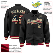 Custom Black Vintage USA Flag Cream-Maroon Bomber Full-Snap Varsity Letterman Lapel Collar Byron Jacket