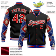 Custom Black Red-Royal Christmas 3D Bomber Full-Snap Varsity Letterman Jacket