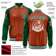Custom Texas Orange White-Kelly Green Bomber Varsity Letterman Two Tone Zipper Jacket