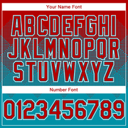 Custom Red Teal-White Gradient Square Shape 3D Pattern Design Bomber Full-Snap Varsity Letterman Hoodie Jacket