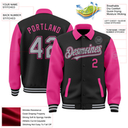 Custom Black Gray-Pink Bomber Full-Snap Varsity Letterman Two Tone Lapel Collar Byron Jacket