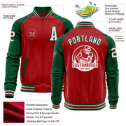 Custom Red White-Kelly Green Bomber Varsity Letterman Two Tone Zipper Jacket