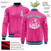 Custom Pink Black-Sky Blue Bomber Varsity Letterman Zipper Jacket