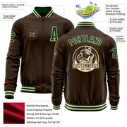 Custom Brown Green-Cream Bomber Varsity Letterman Zipper Jacket