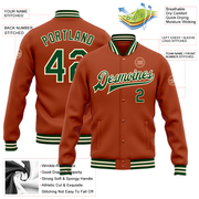 Custom Texas Orange Green-Cream Bomber Full-Snap Varsity Letterman Jacket