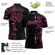 Custom Black Pink 3D Pattern Design Pink Ribbon Breast Cancer Awareness Month Women Health Care Support Performance Golf Polo Shirt
