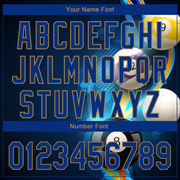 Custom Navy Royal-Old Gold 3D Pattern Design Billiards Performance Polo Shirt