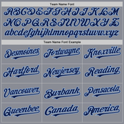 Custom Gray Navy-Light Blue Bomber Full-Snap Varsity Letterman Hoodie Jacket