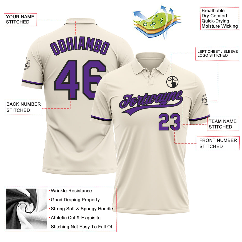 Custom Cream Purple-Black Performance Vapor Golf Polo Shirt