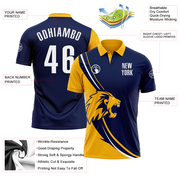 Custom Navy White-Gold 3D Pattern Design Animal Lion Performance Polo Shirt